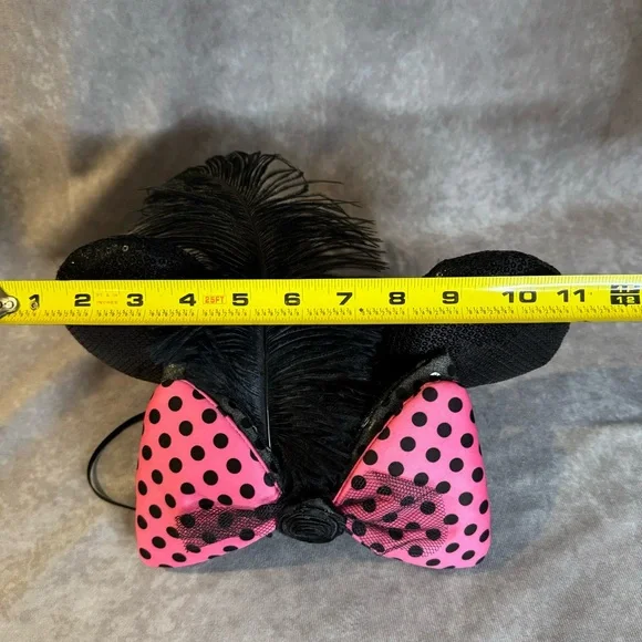 Disney Parks | Minnie Mouse Ears Hat Pink/Black Polka Dot Bows Feather Sequins - Picture 9 of 9